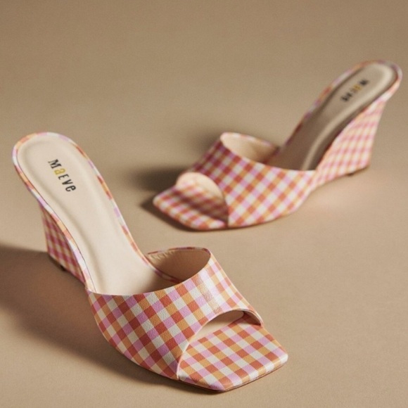 Anthropologie Shoes - NIB Anthropologie Maeve Pink Gingham Square Toe Mule Sandals Size 8